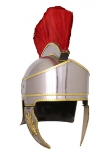 Attic helmet with plume, Ancient Rome - Roman Helmets - Attic helmet with plume, 1.6 mm steel, This complex replica follows the example of helmets worn at 
about 300 BC in ancient Athens.
The flexible cheek guards are covered with leather at the inside.