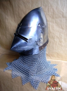 Medieval Bascinet Helmet Hounskull, Armours - Medieval Helmets - Medieval Bascinet Helmet Hounskull  with bearded mask and said beak sparrow, with ventilation holes.