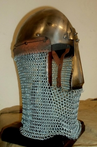Norman Nasal Helmet, Armours - Medieval Helmets - Norman Nasal Helmet with nasal removable, chainmail (IX - XIII Century), used in the Middle Ages. Made entirely of wrought iron hand.