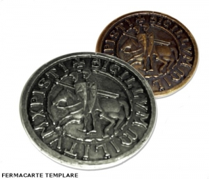 Fermacarte Sigillo Templare, Medioevo - Templari - Oggetti Templari - Disponibile in bronzo o in metallo con bagno in argento. Diametro 8cm.