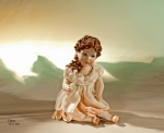 Sibania Porcelain Figurines - Porcelain sculpture depicting little girl sitting, Flora, height 14.5 cm (5.7 in), Wonderful porcelain sculpture, entirely handmade in Italy.