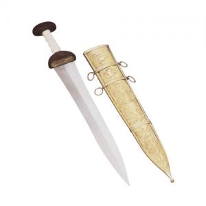 Roman Gladius (Mainz), Ancient Rome - Roman swords - Roman Gladius (Mainz), equipped with metal scabbard covered with brass decorations. Dimensions: 78 cm.