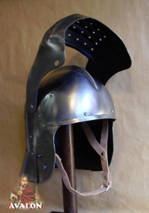 Medieval Italian Knight Helmet, Armours - Medieval Helmets - Medieval Italian Knight Helmet, Helmet Horse fourteenth century used with the armour, equipped with mobile shield with slit for the eyes, ventaglia mounted on pivot pins and equipped with ventilation holes.