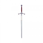 Swords and Ancient Weapons - Legendary Swords - Highlander Sword, Claymore, has a steel blade, the hilt consists of long arms and els willing to form an acute angle with the blade and ending in shamrocks, tapered wood handle, knob-shaped metal disc. The decorations are silver plated.
