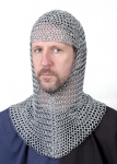 Armours - Medieval Body Armour - Chainmail coif Armor, Medieval Costume Armor, knitted cap, complete protection of the head, freeing up a large part of the face and falls on the shoulders.