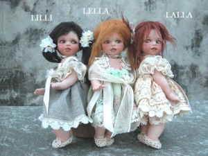 Bambole Lalla Lilli e Lella, Bambole porcellana da collezione - Bambole porcellana Montedragone - Bambole da collezione Montedragone in porcellana di Bisquit, altezza: 18 cm.