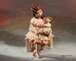 Sibania Porcelain Figurines - Girl porcelain figurine, Porcelain sculpture depicting a young girl with baby, Moon with baby, height 25 cm (9.8 in), Wonderful porcelain sculpture, entirely handmade in Italy.