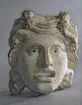 Terracottas Museum Pompeii Herculaneum - Oscillum-mask, Pompeii, 1st century A.D., terracotta sculpture, Pompeii, House of the Golden Cupids, mask theater of Ancient roman to be used as a design element. Painted Terracotta. The original comes from Napoli, Italy.