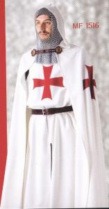 Costume Templare Completo, Medioevo - Abbigliamento medievale - Tipico abbigliamento di un cavaliere  Templare completo di tunica e mantello di colore bianco, corredati entrambi di croce rossa patente cucita.