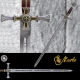Spade e Armi antiche - Spade Templari - Spada Templare Damaschinata impugnatura ad intarsi dorati e croce templare.