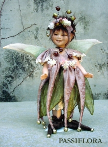 Fairy Passiflora, Porcelain Fairy Dolls - Porcelain Fairy - Porcelain Fairies - Fairy Sculpture, handcrafted porcelain doll Biscuit. Height: 34 cm. Collection Montedragone.