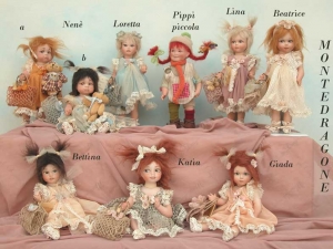 Dolls: Pippi Nene Loretta Beatrice Lina, Collectible Porcelain Dolls - Porcelain Dolls (New) - A Nene, Nene B, Loretta, Pippi small, Lina, Beatrice; series of porcelain dolls size 24 cm.