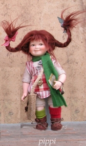 Pippi Longstocking (average), Collectible Porcelain Dolls - Dolls Porcelain Fairy Tales - Pippi Longstocking, doll porcelain fairy tales, biscuit porcelain, height 21 cm,