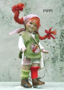 Pippi Calzelunghe, Bambole porcellana da collezione - Personaggi delle Fiabe in porcellana - Pippi Calzelunghe, Bambole in porcellana di Bisquit, Altezza 34 cm,