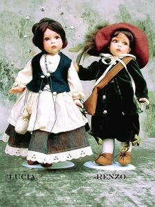 Dolls Renzo and Lucia, Collectible Porcelain Dolls - Porcelain Dolls - Bisque Porcelain Dolls - Dolls porcelain bisque certified Made in Italy. Whether the characters of The Betrothed, height: 34 cm.