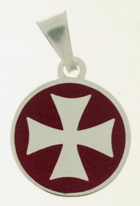 Ciondolo Templare Argento, Gioielli - Gioielli Templari medievali - Croce Templare in argento 925, smaltata su fondo bianco, simbolo dei religiosi cavalieri Templari.