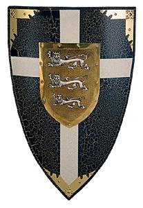 Scudo Inghilterra, Armature elmi scudi - Scudi medievali - Scudo con tre leoni di metallo decorati a rilievo del casato di Riccardo I d'Inghilterra.