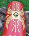 Ancient Rome - Roman Shields - Roman shield made of wood and brass, rectangular introduced from the first century AD and used until the third century, dimensions: Height: 107 cm. Length: 59 cm. bending radius: approx. 23 cm.