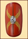 Ancient Rome - Roman Shields - Roman Shield Republican. Reconstruction of a typical Shield of the Roman Republican, made of wood with umbo (boss) and hand-painted linen cover