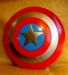 World Cinema - Captain America  metal shield - Captain America metal shield is crafted from metal, it measures approximately 23 1/4-inches in diameter. The Captain America Shield is made of steel making it fully functional. Like Captain America's real shield it is slightly concave.