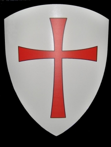 Templar Shield, Armours - Medieval shields - Templar shield with a red cross on a white background, wooden shield. Measures: 72 x 62 cm. Realized in wood plywood thickness about two centimeters.