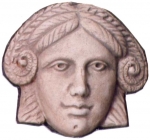 Terrecotte Pompei Ercolano Museum - Raffigurazione della Sfinge Etrusca da  sec.IV a.C., scultura in terracotta, maschera Etrusca da impiegare come elemento di arredo.