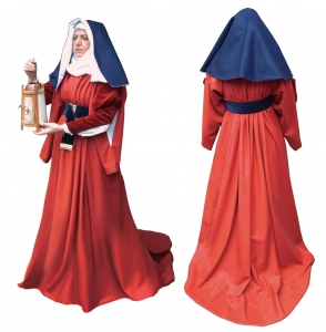 Sopraveste femminile metà del XV secolo, Medioevo - Abbigliamento medievale - Costumi Medievali Donna - Sopraveste femminile databile alla metà del XV secolo. (colore rosso o su richiesta)