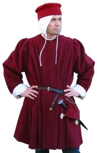 Sopravveste a pieghe del 1400, Medioevo - Abbigliamento medievale - Costumi Medievali (uomo) - Sopravveste con pieghe sia sul davanti che sulla schiena.