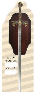 Spada Templari con supporto, Spade e Armi antiche - Spade Templari - Spada dei Templari con supporto in legno ispirata all'Ordine monastico  cavalleresco dei Cavalieri Templari.