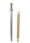 Swords and Ancient Weapons - Medieval Swords - Viking Sword, based on Longswords used by Vikings around 1000 AD. The wooden hilt is wrapped in leather. There is a fuller in the  unsharpened carbon steel blade