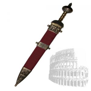 Gladio Romano Rosso, Antica Roma - Gladio Romano - Gladio Romano, arma dei legionari romani, spada corta a doppio taglio con la lama in acciaio, larga e molto appuntita. Dimensioni: 80 cm.
