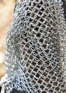 Knitted Socks Iron - Armour, Armours - Medieval Body Armour - A pair of socks in wire mesh, protection for the legs worn by warriors on horseback made by hand and twisted metal rings with leather belts to be worn.