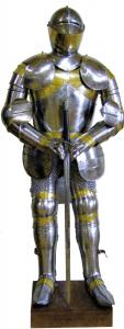 Armatura Cromata, Armature elmi scudi - Armature Medievali - Armatura indossabile, compresa di base in legno, dimensioni 200 cm circa.
