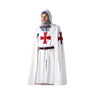 Costume Templare Completo, Medioevo - Abbigliamento medievale - Tipico abbigliamento di un cavaliere  Templare completo di tunica e mantello di colore bianco, corredati entrambi di croce rossa patente cucita.