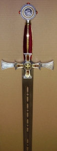 Spada Templare Damaschinata, Spade e Armi antiche - Spade Templari - Spada Templare Damaschinata impugnatura ad intarsi dorati e croce templare.