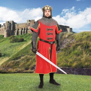 Costume Cuor Di Leone, Medioevo - Abbigliamento medievale - Costume Riccardo Cuor Di Leone, tunica realizzata in velluto rosso e nero con i tre leoni. Prezzo riferito alla sola tunica.