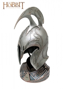 Rivendell Elf Helm - The Hobbit, World Cinema - The Elf Helm is crafted of steel-reinforced polyresin, with precisely molded details and coloring, including weathering and aging effects. Rivendell Elf Helm with Stand.
