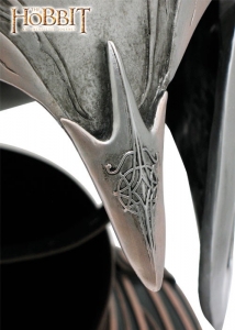 Rivendell Elf Helm - The Hobbit, World Cinema - The Elf Helm is crafted of steel-reinforced polyresin, with precisely molded details and coloring, including weathering and aging effects. Rivendell Elf Helm with Stand.