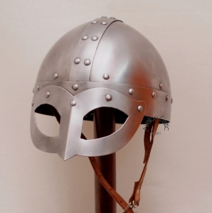 Viking Helmet - Wearable Costume Armor, Armours - Medieval Helmets - Viking Helmet, leather Trim, wearable Costume Armor. Viking helmet with mask semi-spherical, with a metal mask to protect the eyes and nose, made entirely of iron, handmade, worn to intimidate enemies in combat.  It is a magnificent armor helmet.